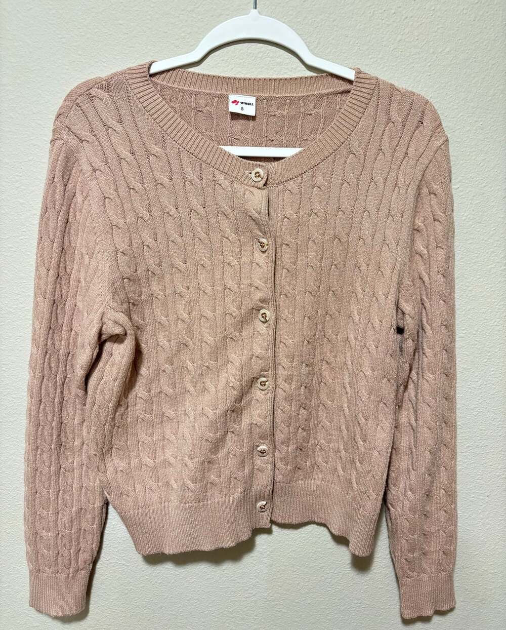 Dusty Pink Cable Knit Cardigan Sweater Size S